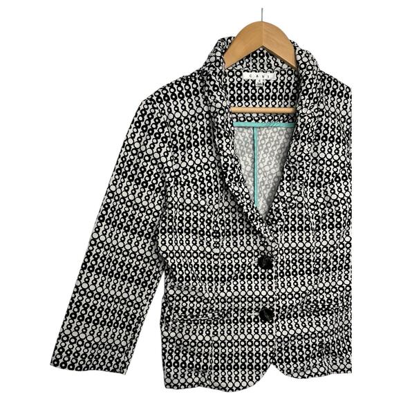 Cabi Blazer Womens 4 Black White Geometric Pockets 2 Button Du Jour Preppy 298 - Picture 10 of 11